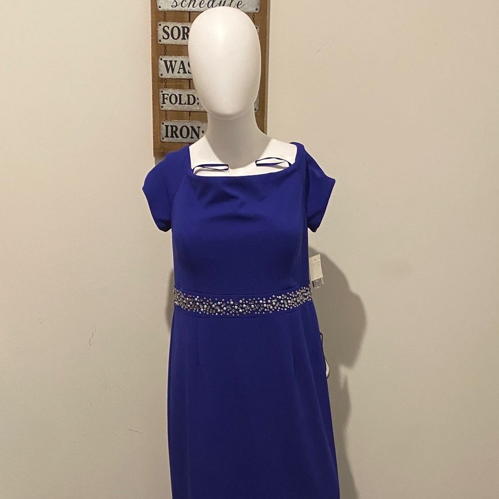 Alex Evenings Royal Blue Dress with White Accents